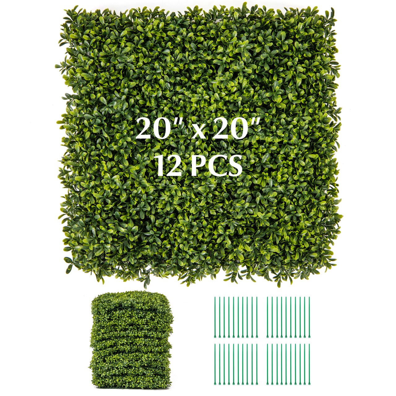 Artificial Hedge Boxwood Panels 20x20 Inch, 12-Pack for Wall or Fence